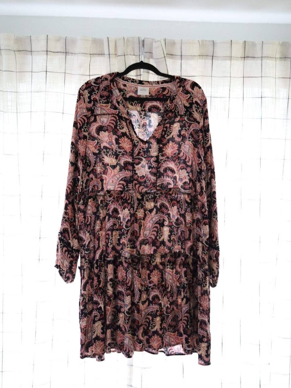 Knox Rose Black Paisley Tiered Long Sleeve Dress